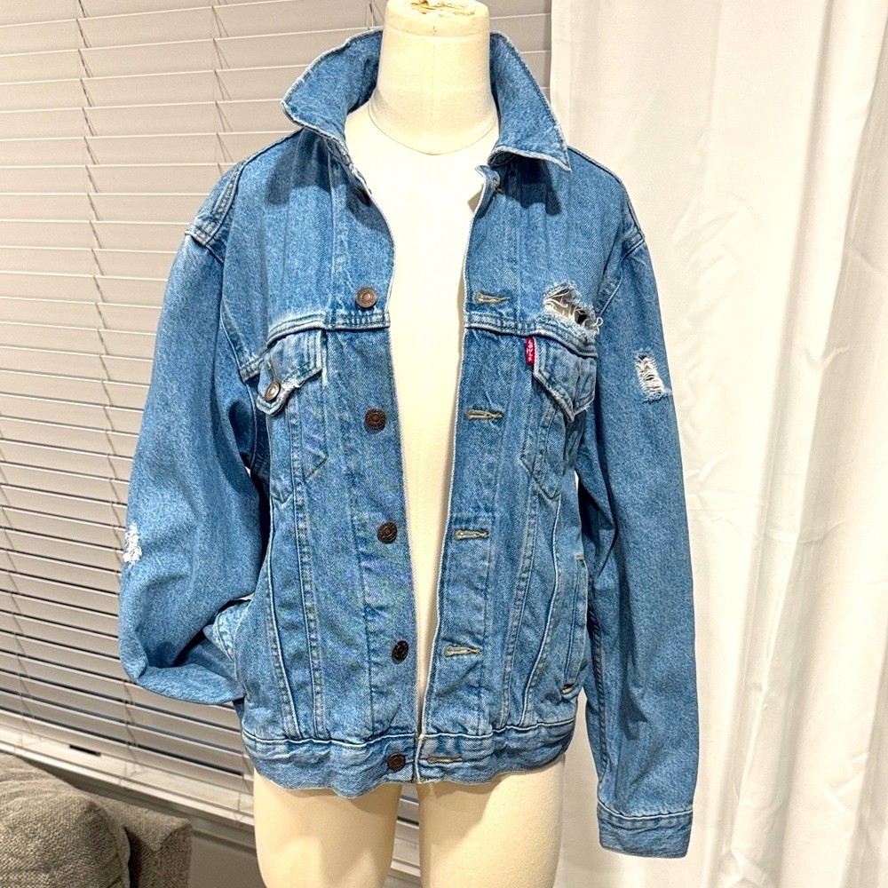 LEVI STRAUSS Jean Denim Y2K Jacket Distressed Blue Classic MED